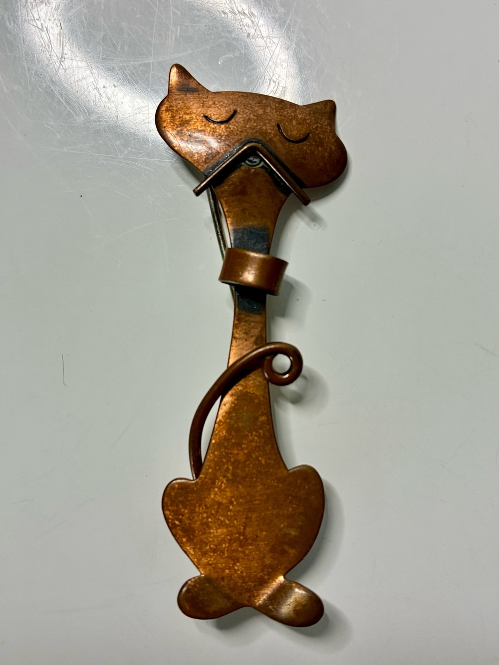 VTG Otto Robert Bade Copper Cat Brooch Pin Lightweight Feline Lover